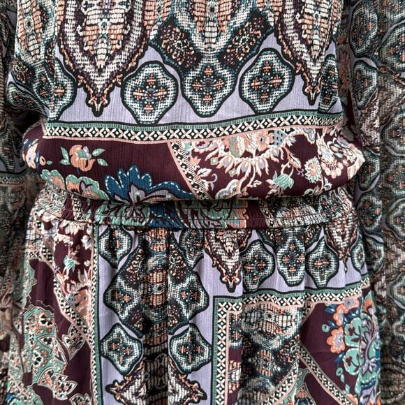 Fire Los Angeles Dress Women's Medium Purple Paisley Boho Peasant Hi Low Hem - Picture 3 of 12